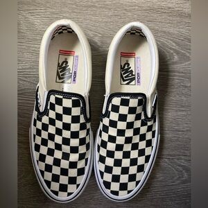 Mens Vans Cream and Black Checkerboard Slip-Ons